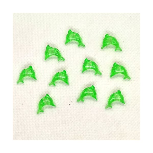 10 Perles en résine vert - un dauphin - 10x13mm - Photo n°1