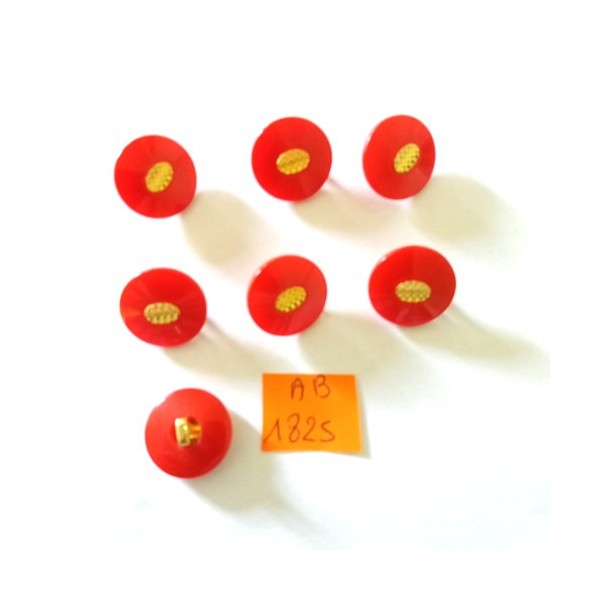 7 Boutons en résine rouge et doré - 17mm - AB1825 - Photo n°1