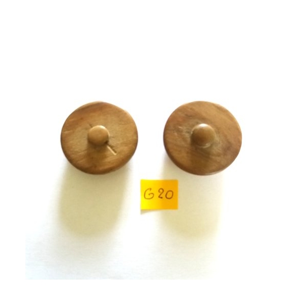 2 Boutons en bois marron et chainette doré - vintage - 34mm - G20 - Photo n°2