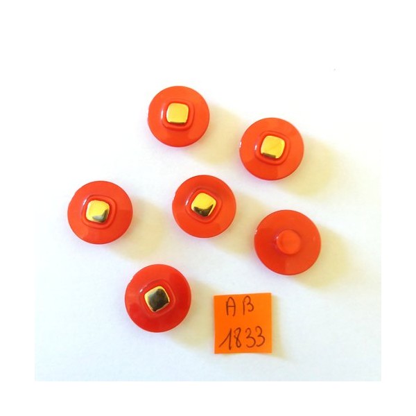 6 Boutons en résine rouge et doré - 18mm - AB1833 - Photo n°1