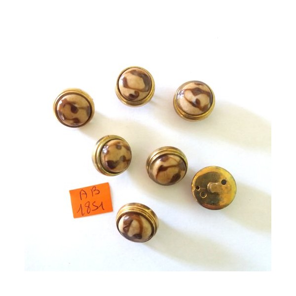 7 Boutons en métal doré et résine marron / beige - 18mm - AB1851 - Photo n°1