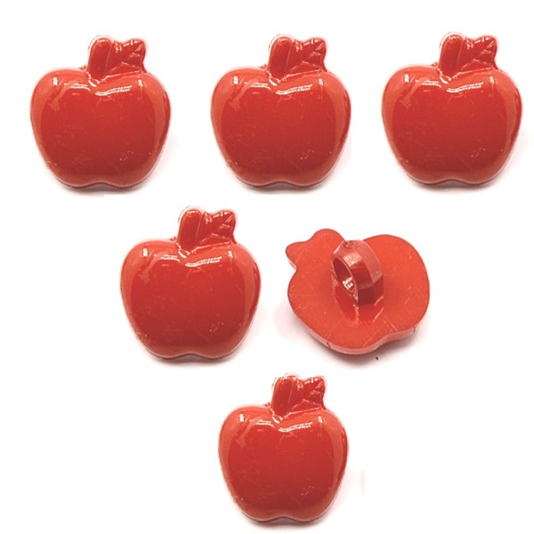 LOT 6 BOUTONS ACRYLIQUES : pomme rouge 16*15mm (01) - Photo n°1