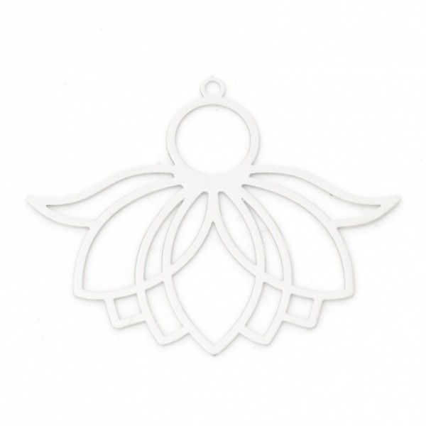 PS11870724 PAX de 4 Estampes pendentif Grande feuille de lotus 39mm métal finition Argent Platine - Photo n°1