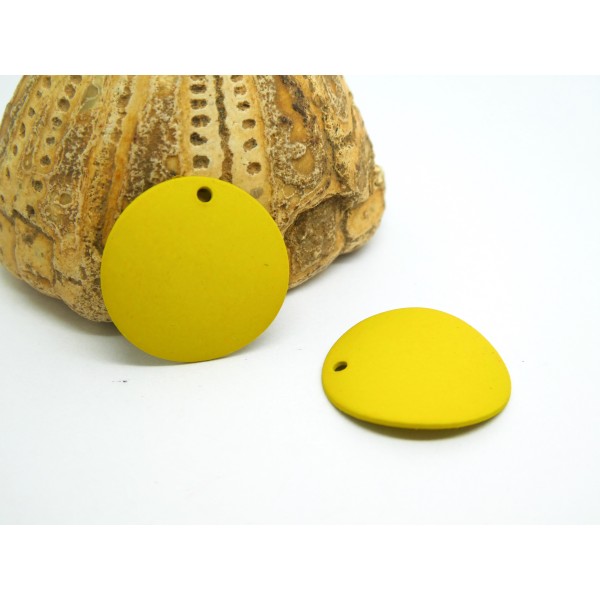 2 Breloques, sequins rond bombé, 18mm, jaune - Photo n°1