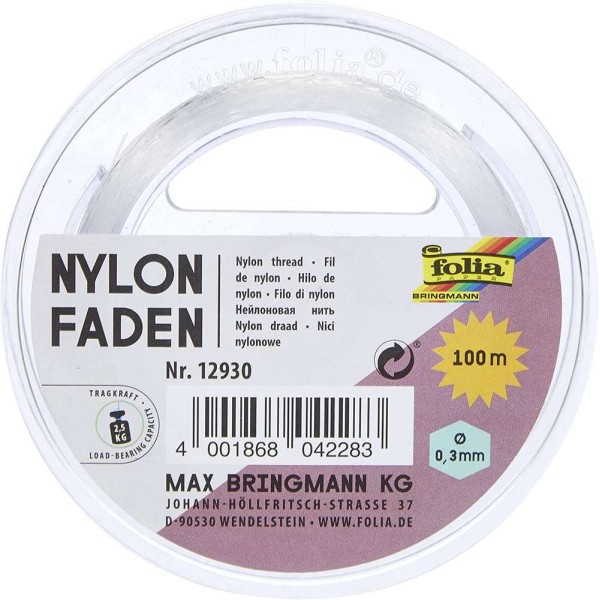 FOLIA - Fil nylon en bobine, 0,3 mm x 100 m, transparent - Photo n°1