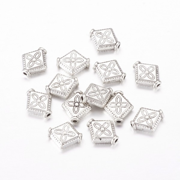 Perles métal losange motif argent mat x 12 - Photo n°1