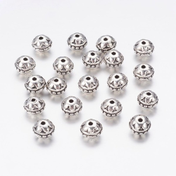 Perles métal toupie à motifs argent mat x 10 - Photo n°1