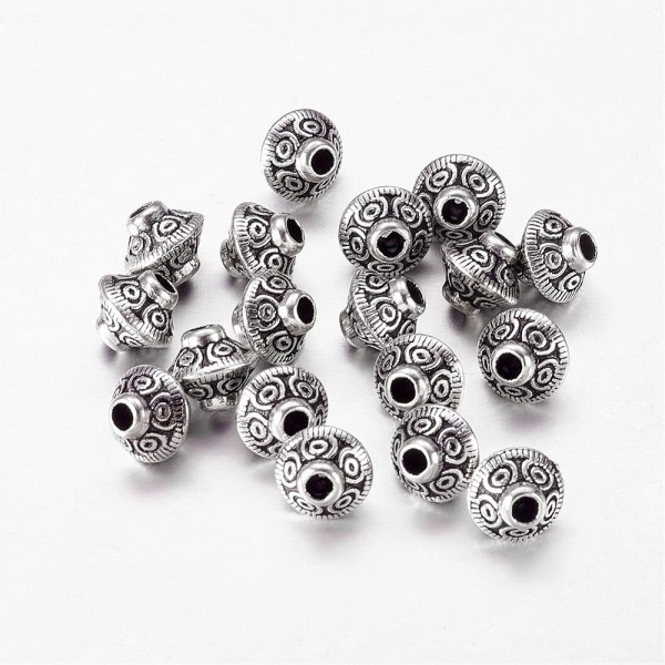 Perles métal toupie à motifs argent mat x 20 - Photo n°1