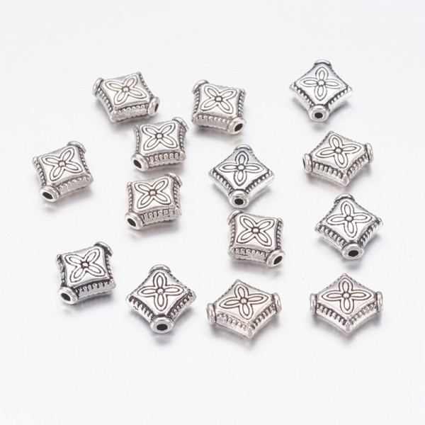 Perles métal losange motif argent mat x 11 - Photo n°1