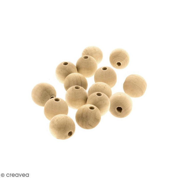Perles rondes en bois - 30 mm - 15 pcs - Photo n°1
