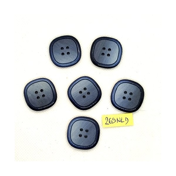 6 Boutons en résine gris / bleu - 25x25mm - 269NLD - Photo n°1