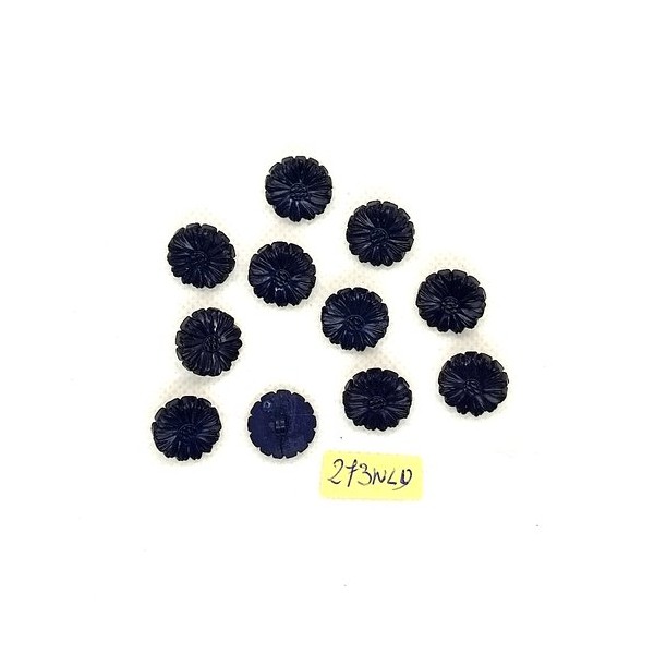 11 Boutons en résine bleu foncé - fleur - 14mm - 273NLD - Photo n°1