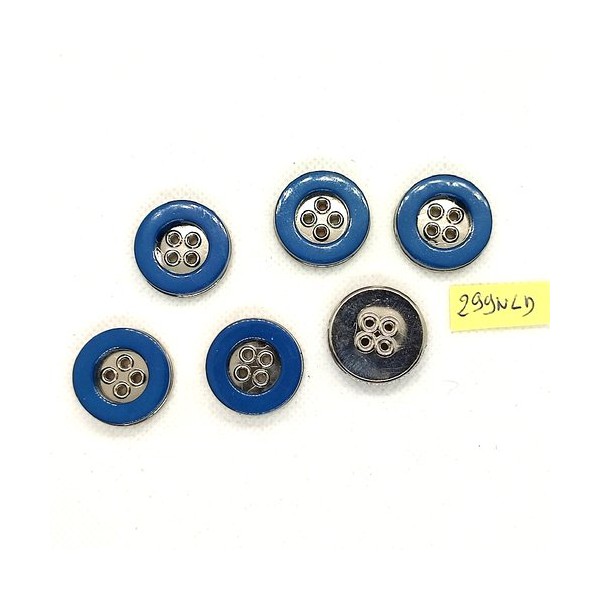 6 Boutons en résine bleu et métal argenté - 24mm - 299NLD - Photo n°1