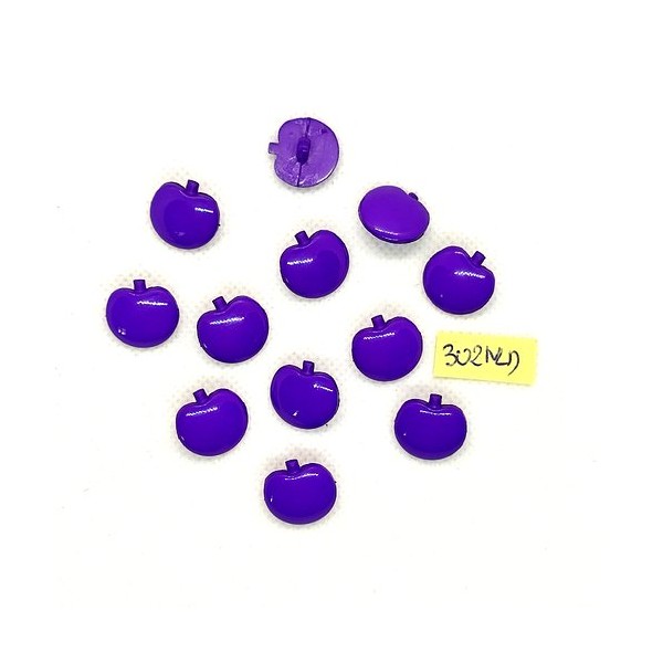 12 Boutons en résine violet - pomme - 15x15mm - 302NLD - Photo n°1