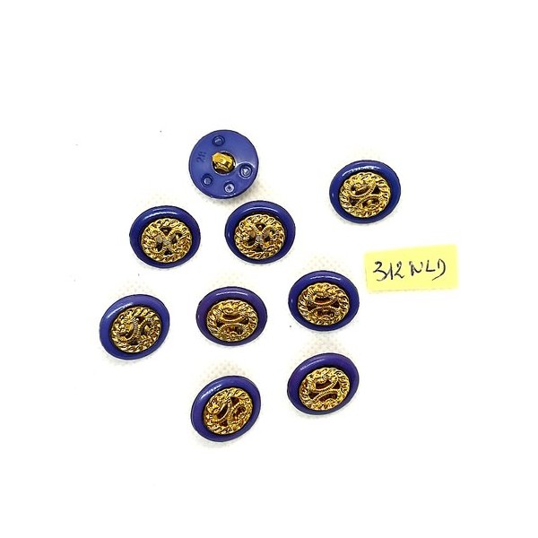 9 Boutons en résine doré et bleu - 18mm - 312NLD - Photo n°1