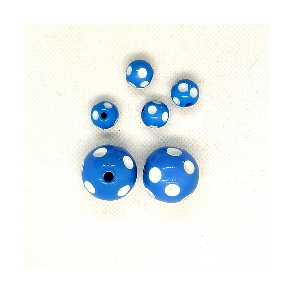 6 Perles en résine bleu et blanc - 22mm et 12mm - Photo n°1
