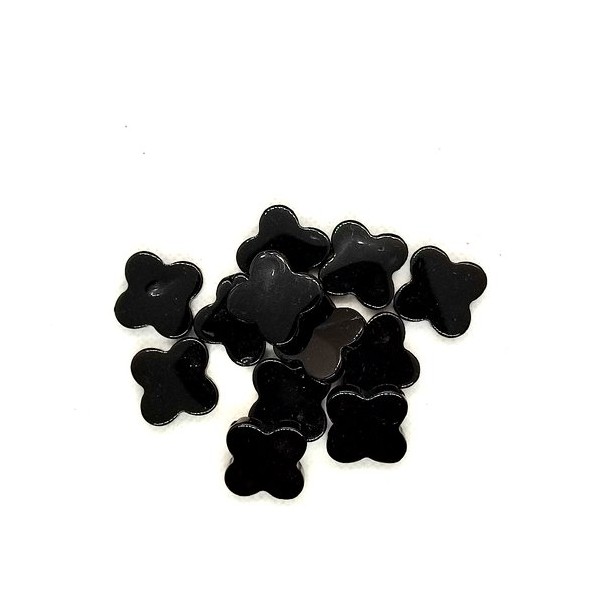 12 Perles en verre noir - fleur - 18x18mm - Photo n°1