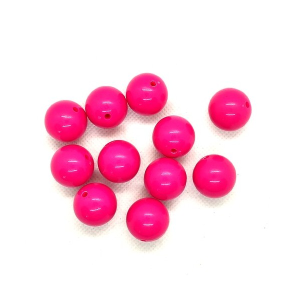 11 Perles en résine fuchsia - 19mm - Photo n°1