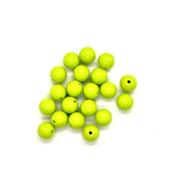 20 Perles en résine vert pomme - 13mm - Photo n°1