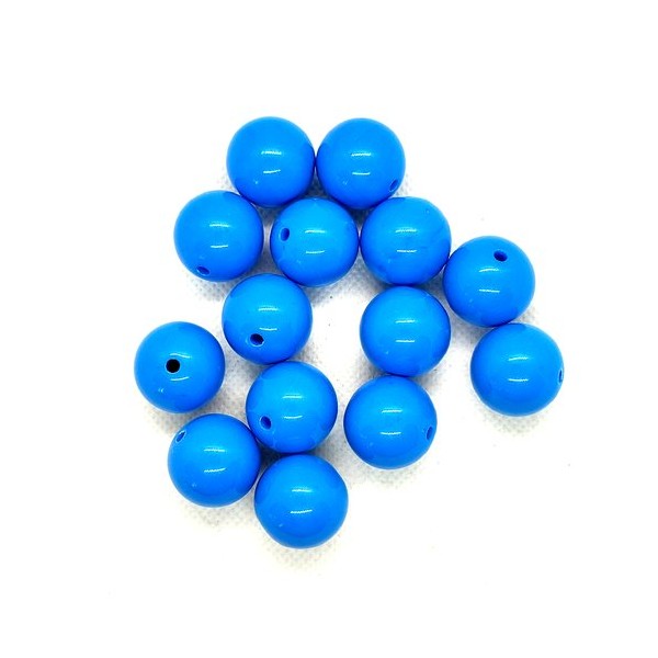14 Perles en résine bleu - 19mm - Photo n°1