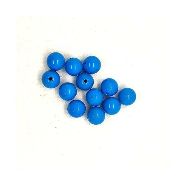 12 Perles en résine bleu - 13mm - Photo n°1