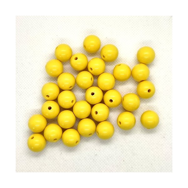 30 Perles en résine jaune clair - 13mm - Photo n°1
