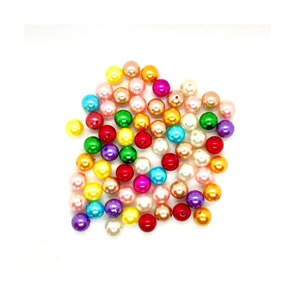 66 Perles en résine multicolore - 14mm - Photo n°1