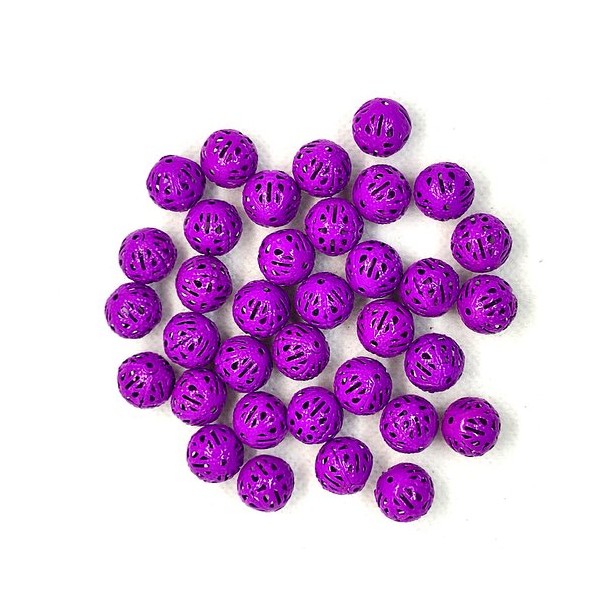 35 Perles en métal peint violet - 12mm - Photo n°1
