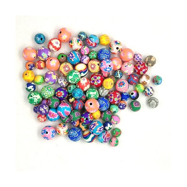 96 Perles en pate polymère multicolore - 10mm et 8mm - Photo n°1