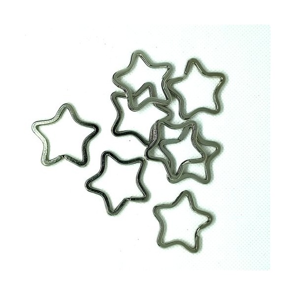 8 Anneaux métal argenté – étoile - pour porte clefs - 33mm - Photo n°1