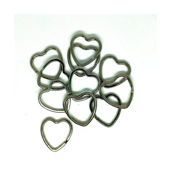10 Anneaux métal argenté – coeur - pour porte clefs - 32mm - Photo n°1