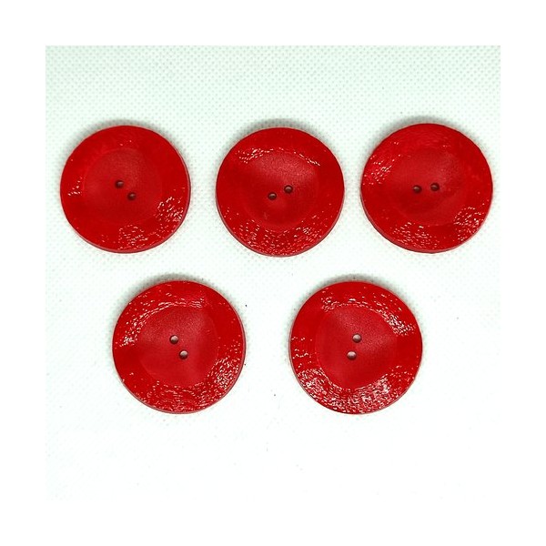 5 Boutons en résine rouge - 36mm - Photo n°1