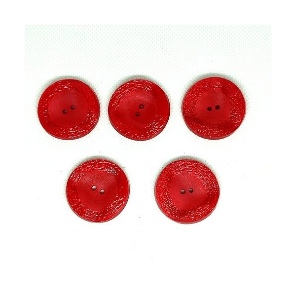 5 Boutons en résine rouge - 31mm - Photo n°1