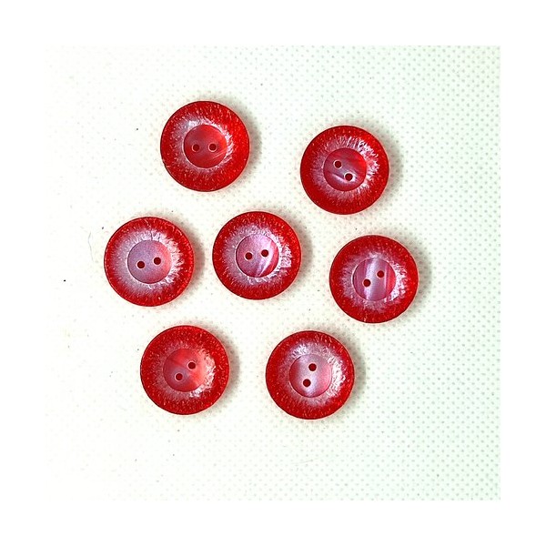 7 Boutons en résine rouge et blanc - 18mm - Photo n°1