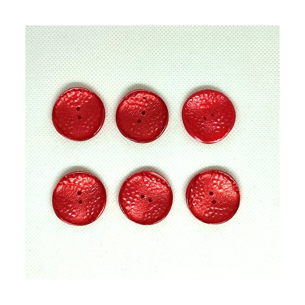 6 Boutons en résine rouge - 27mm - Photo n°1