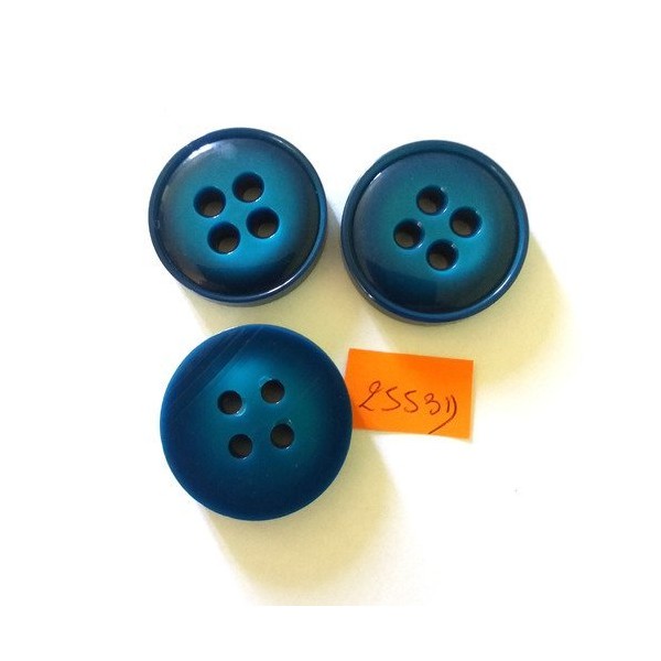 3 Boutons en résine bleu canard - vintage - 36mm - 2553D - Photo n°1