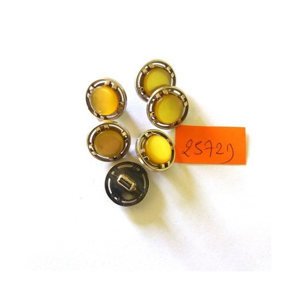 6 Boutons en résine argenté et jaune - vintage - 15mm - 2572D - Photo n°1