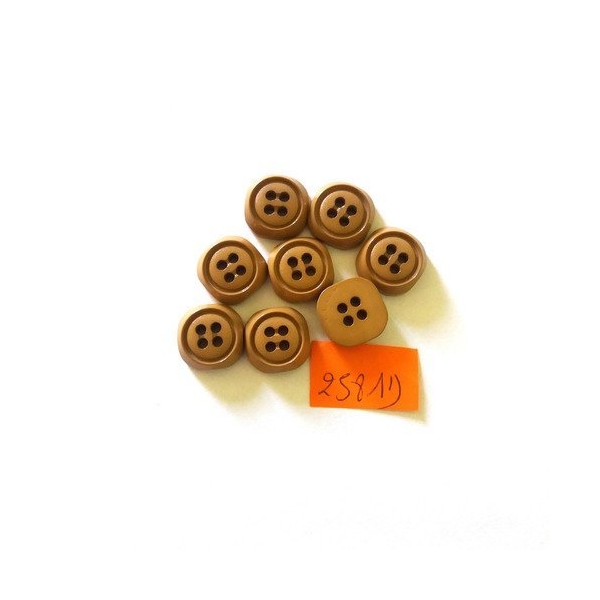 6 Boutons en résine marron- vintage - 14x14mm - 2581D - Photo n°1