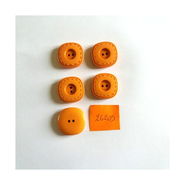 5 Boutons en résine orange - vintage - 25x25mm - 2620D - Photo n°1