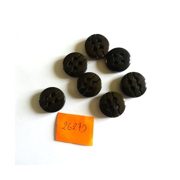 7 Boutons en résine noir et marron foncé - vintage - 18mm - 2627D - Photo n°1