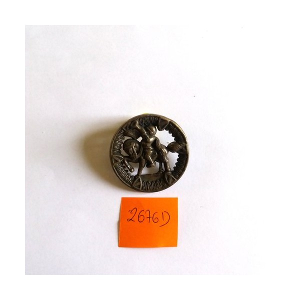 1 Bouton en métal argenté vieillis – chevalier - 35mm - 2676D - Photo n°1