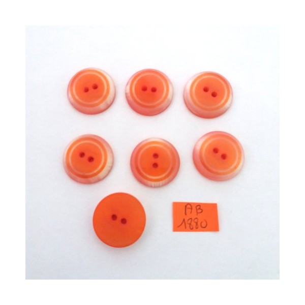 7 Boutons en résine orange et écru - 22mm - AB1880 - Photo n°1