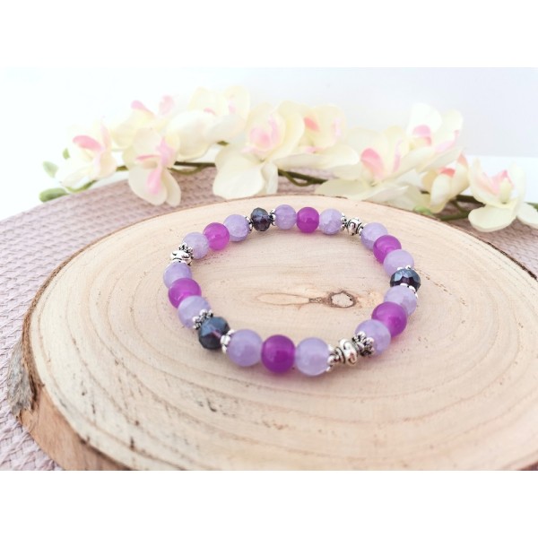 Kit bracelet fil élastique perles en verre mauve et violette - Photo n°1