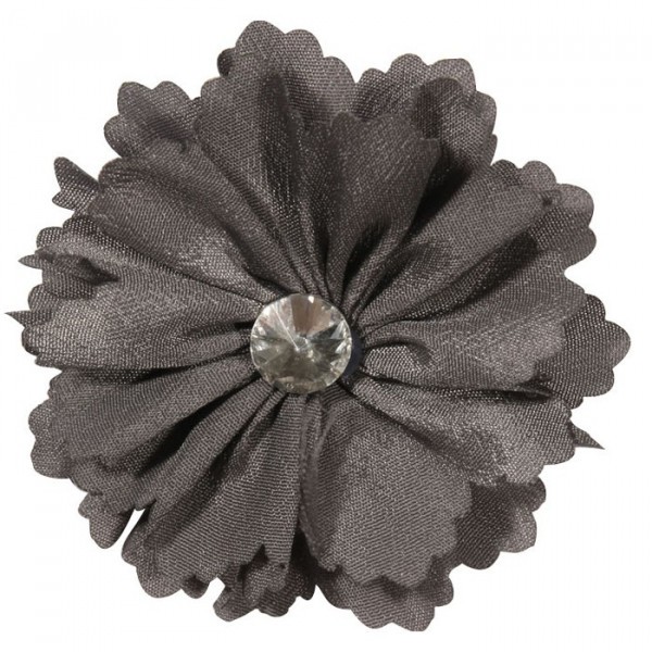 Broche fleur grise et strass 6cm - Photo n°1