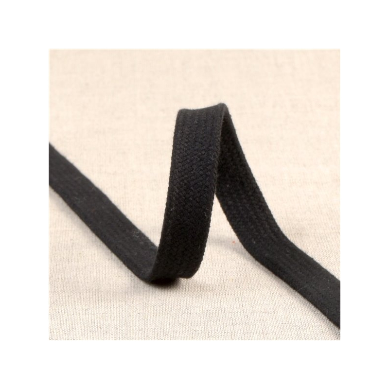 Cordon tressé tubulaire polyester gris noir 11mm