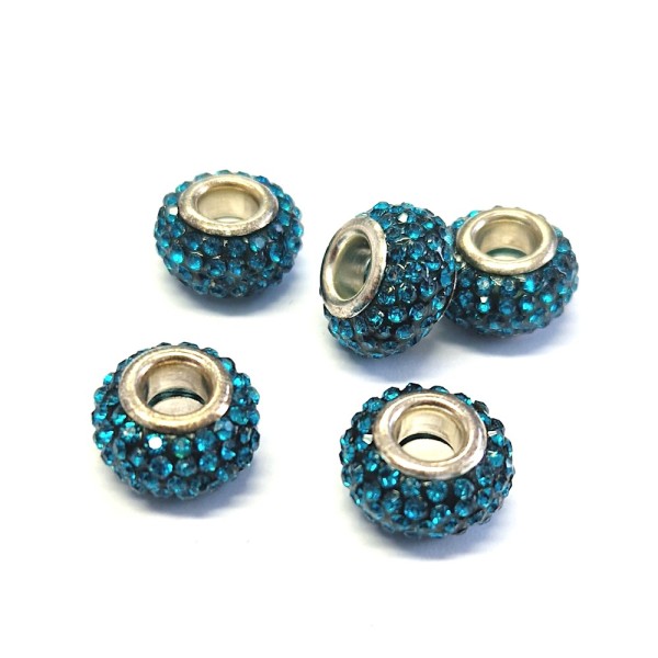 Perles shamballa rondes soucoupes strass cristal 5 pièces - 12 mm de diamètre Bleu zircon - Photo n°1