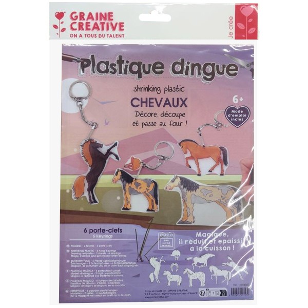 Kit DIY Plastique Dingue - Porte-Clés Chevaux - 6 pcs - Photo n°1