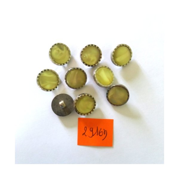 9 Boutons en résine argenté et jaune / vert - 15mm - 2916D - Photo n°1
