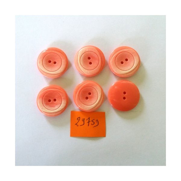 6 Boutons en résine rose et saumon - vintage - 22mm - 2975D - Photo n°1