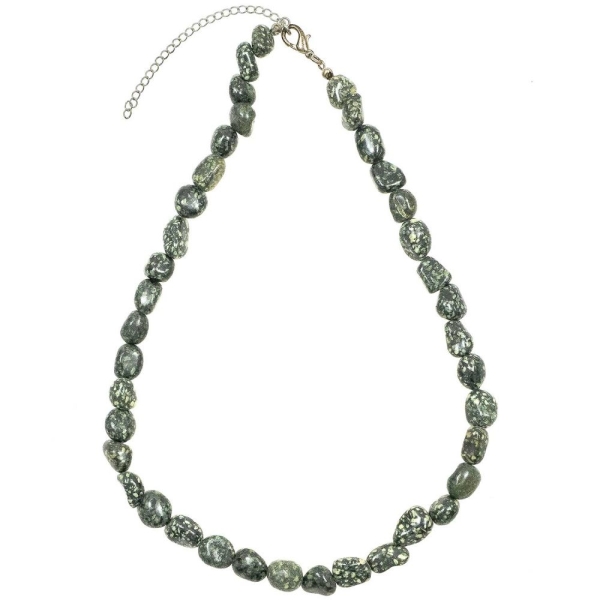 Collier en porphyre impérial vert - Perles pierres roulées. - Photo n°2